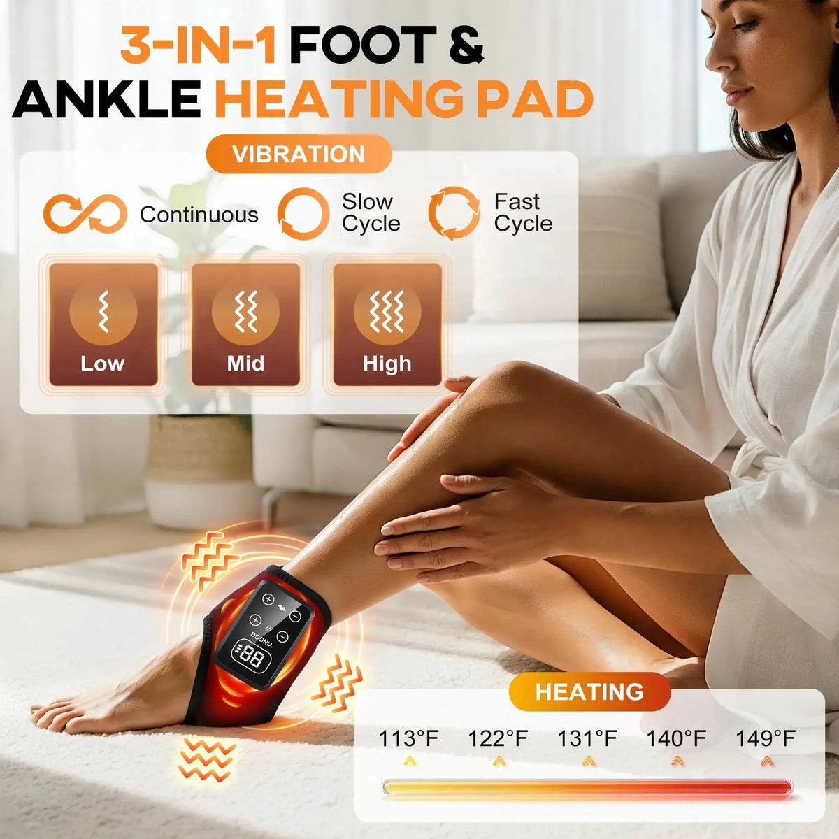 Cordless Foot Ankle Massager with Heat Vibration Heating Pad for Feet Pain Relief Led Touch Screen Ankle Brace Wraps SupportBelt