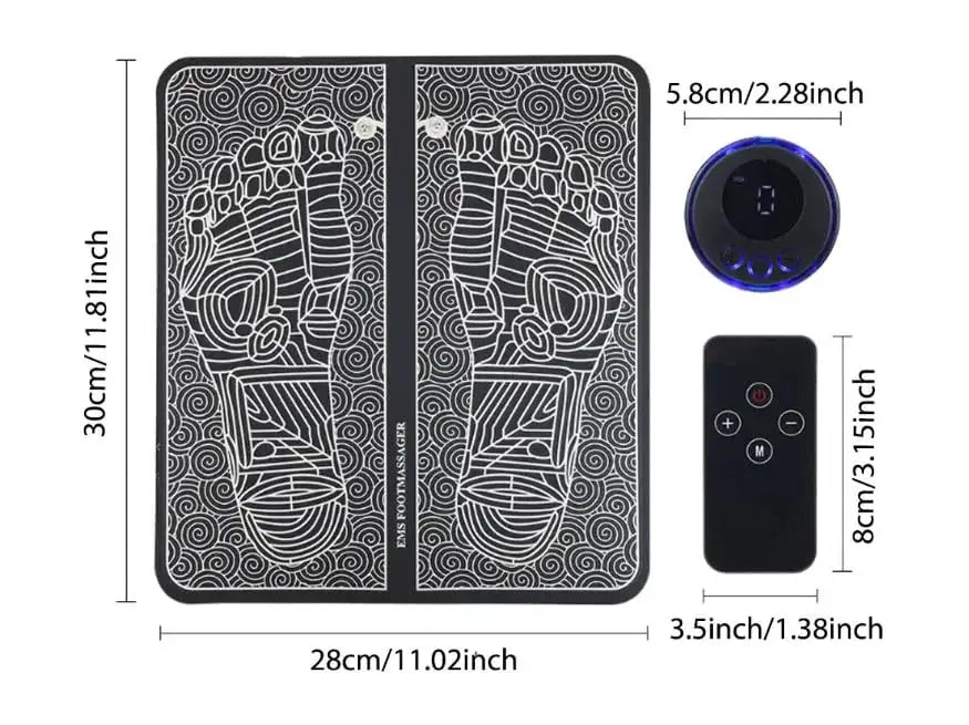 EMS Electric Foot Massager Pad Portable Rechargeable 19 Levels 8 Modes Muscle Stimulator for Pain Relief Blood Circulation Home Office Travel