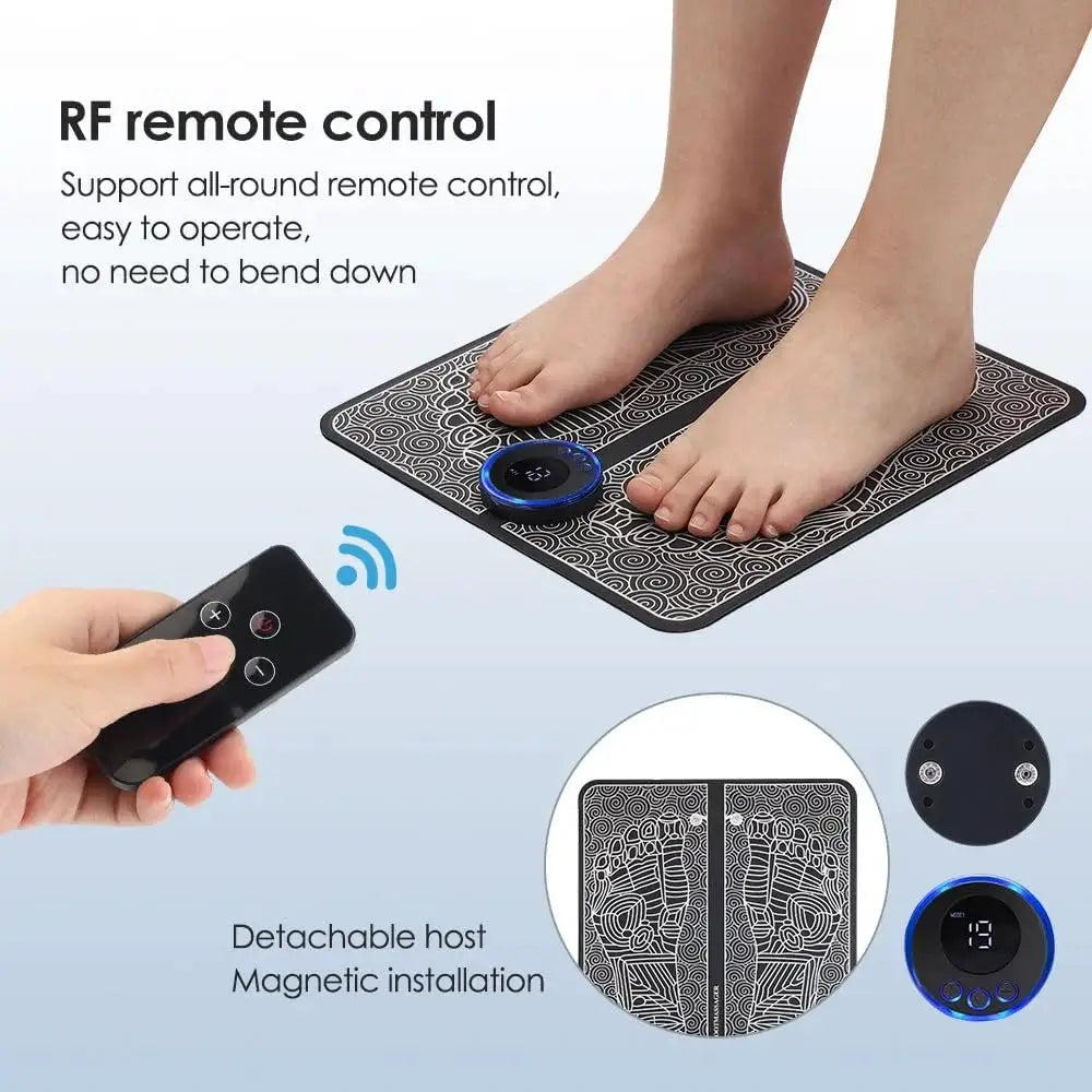 EMS Electric Foot Massager Pad Portable Rechargeable 19 Levels 8 Modes Muscle Stimulator for Pain Relief Blood Circulation Home Office Travel