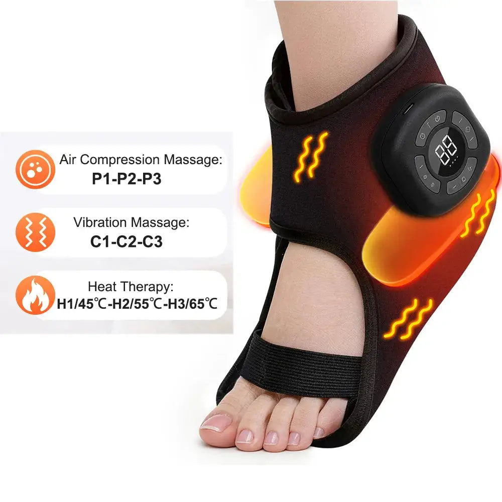 Cordless Foot Ankle Massager Wrap 3000mAh Battery 3 Modes 4 Warm Levels Compression Sleeve Sole Support Non-Slip Type-C