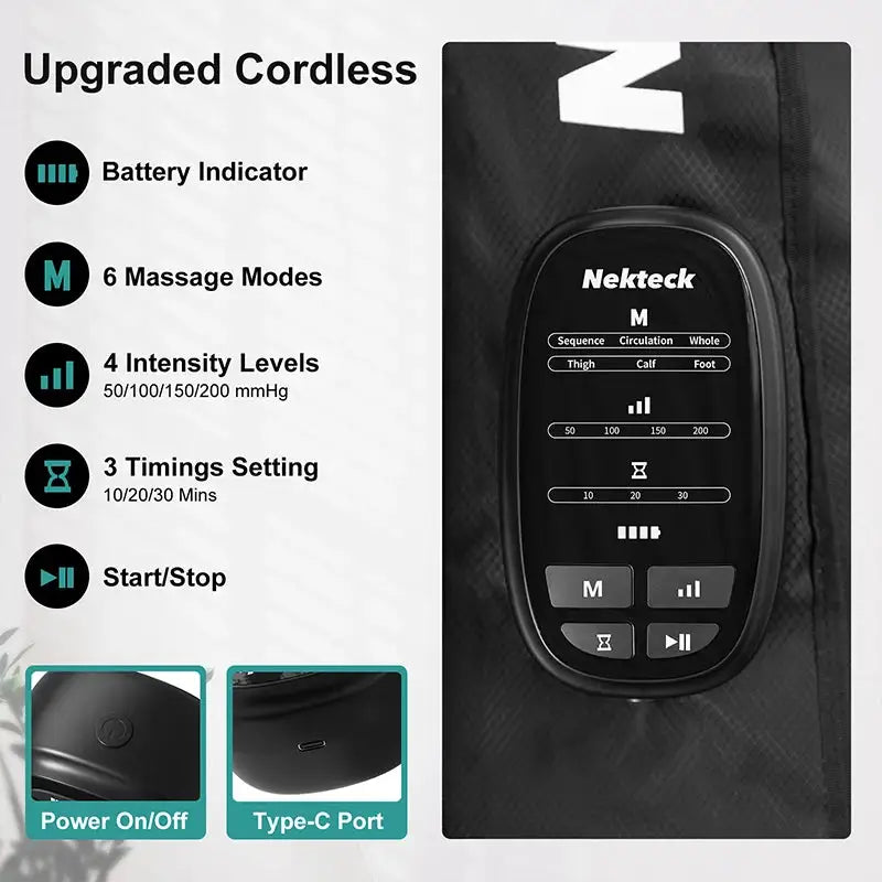 Nekteck 1 Pcs Air Pressure Leg Massager Cordless Foot Massage Boots Kneading Squeeze Deep Relaxation Calf with Storage Bag