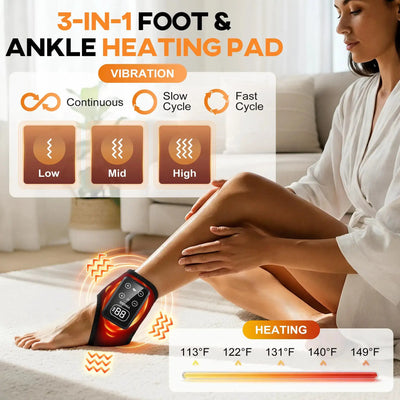 Cordless Foot Ankle Massager with Heat Vibration Heating Pad for Feet Pain Relief Led Touch Screen Ankle Brace Wraps SupportBelt