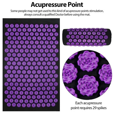 3PCS Acupressure Yoga Mat Cushion Sensi Massage Body Kuznetsov's Applicator Needles with Spikes Pillow Foot Massager Fitness