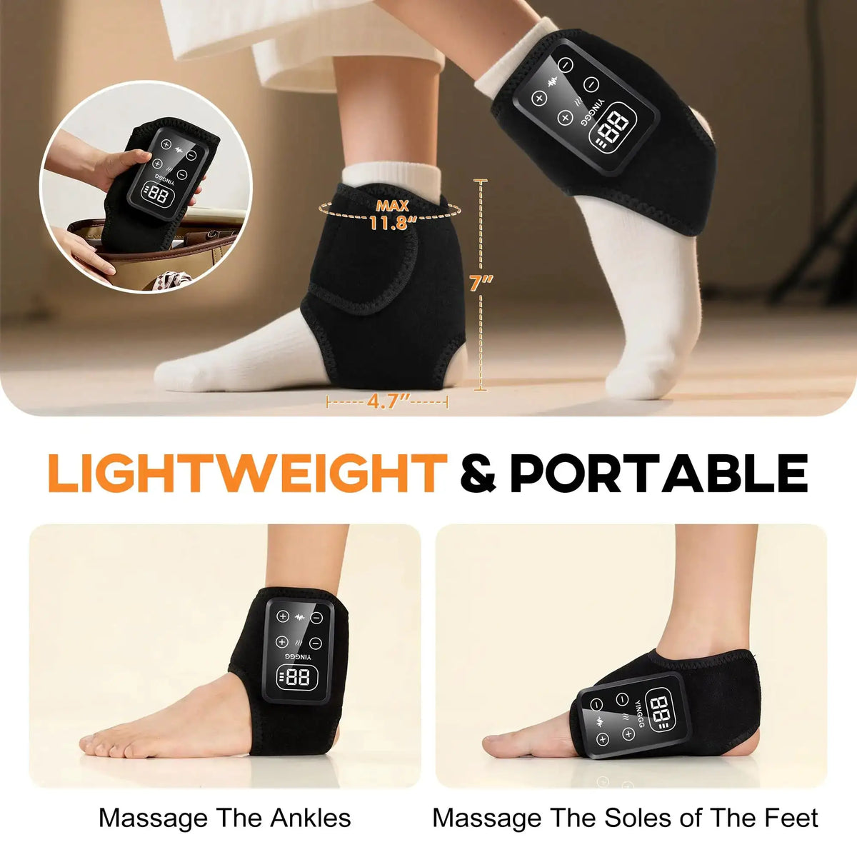 Cordless Foot Ankle Massager with Heat Vibration Heating Pad for Feet Pain Relief Led Touch Screen Ankle Brace Wraps SupportBelt
