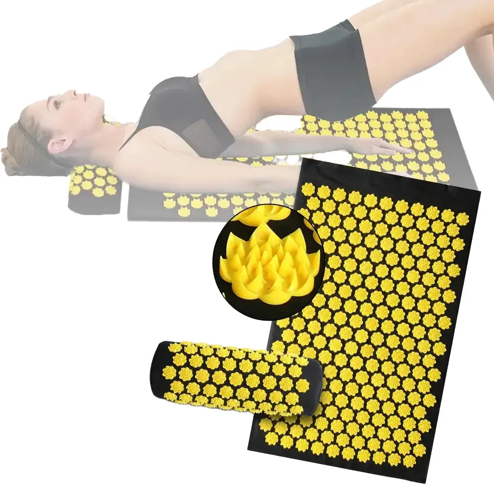 3Pcs Yoga Acupressure Mat and Pillow Set Acupuncture Long Massage Cushion Neck Back Feet Massager Relieve Stress Pain Massager