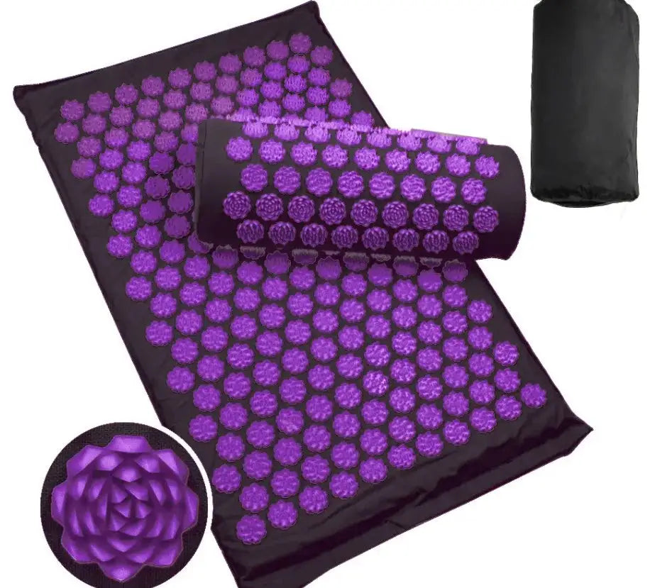 3Pcs Yoga Acupressure Mat and Pillow Set Acupuncture Long Massage Cushion Neck Back Feet Massager Relieve Stress Pain Massager