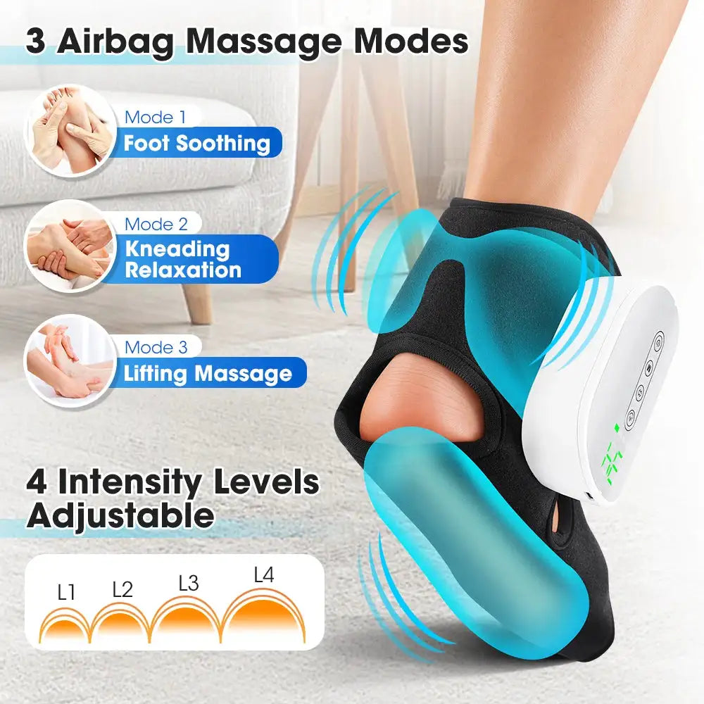 Heated Ankle Foot Massager with Air Compression 4 Intensity Levels And 4 Heating for Deep Foot Muscle Relaxation