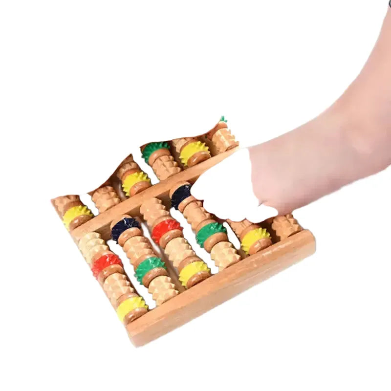 1pc 6 Rows Wood Foot Massage Roller Acupressure Trigger Point Relax Pain Stress Relief Shiatsu Roller Feet Massager Care Tools