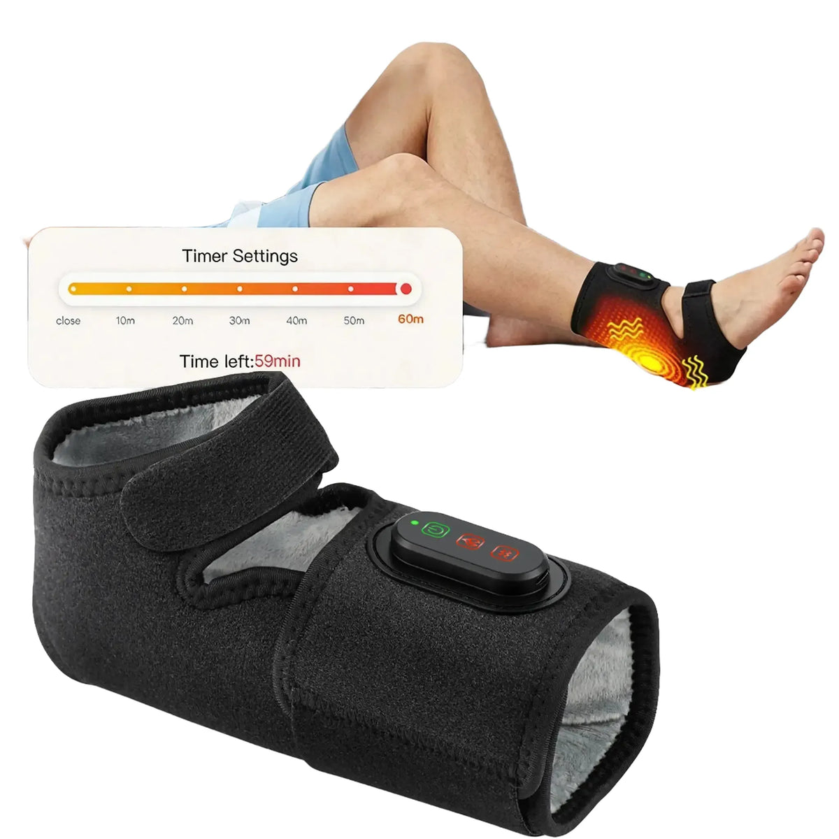 Ankle Massager with Heat, Cordless Vibrating Foot Massage Wrap, App and Button Control, 3000mAh Rechargeable, Unisex Gift