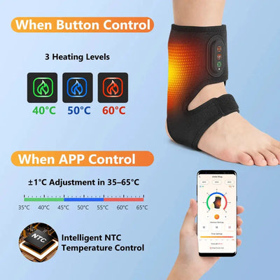 Ankle Massager with Heat, Cordless Vibrating Foot Massage Wrap, App and Button Control, 3000mAh Rechargeable, Unisex Gift