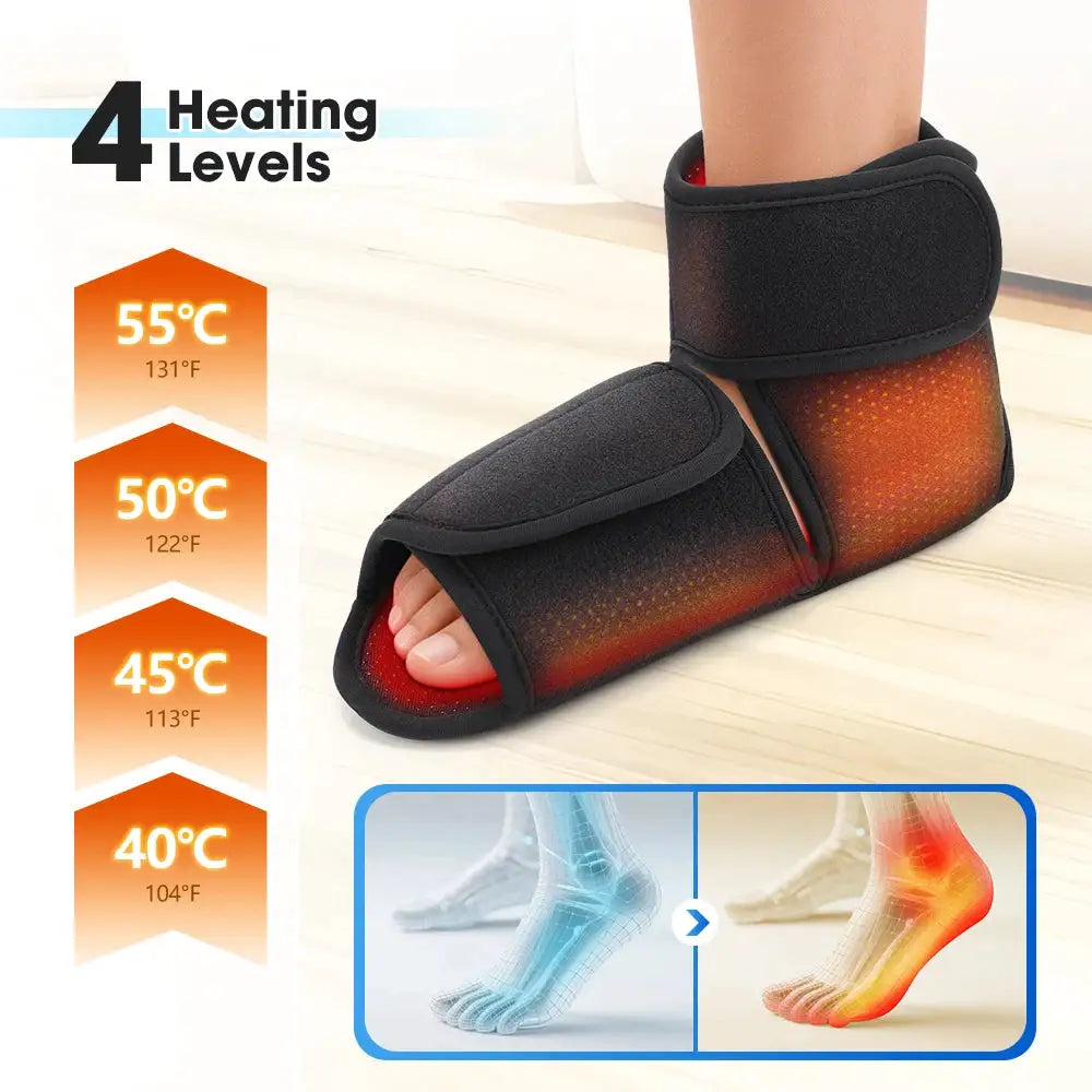 Cordless Foot Ankle Massager Wrap 3000mAh Battery 3 Modes 4 Warm Levels Compression Sleeve Sole Support Non-Slip Type-C