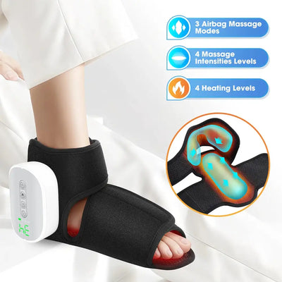 Cordless Foot Ankle Massager Wrap 3000mAh Battery 3 Modes 4 Warm Levels Compression Sleeve Sole Support Non-Slip Type-C