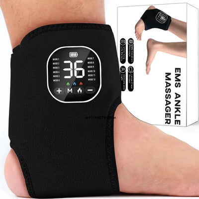 12 modes and 36 gears Heated Ankle Foot Massager - Rechargeable EMS Muscle Stimulator With Red Light For Deep Pain Relief