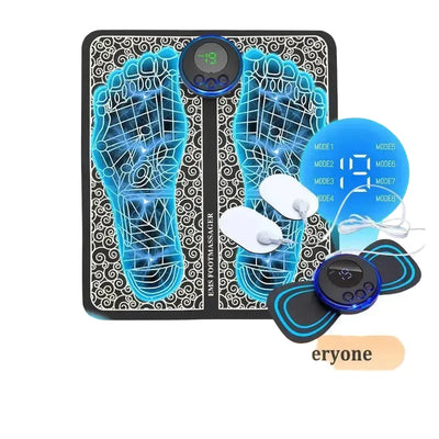 EMS foot massager mat with digital controls and electrode pads for foot relief